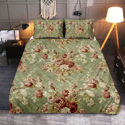 Sage green vintage rose quilt - vintage,