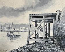 Robert Olley Low Water Original Painting Corporation Quay Sunderland Harbour 92