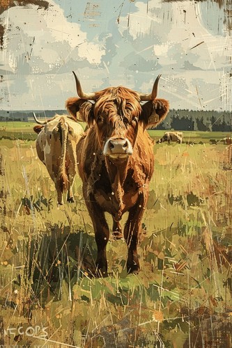 Highland cow animal canvas - cow,