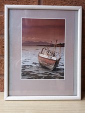 Beached shipwrecked UB40 fishing boat Glenuig Moidart Lochaber framed picture