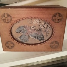 Vintage J & J Cash Limited Wooden Box Bird Tapestry