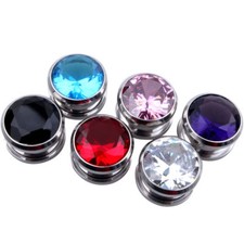 Pair Surgical Steel Ear Plugs CZ Screw Gauges Flesh Tunnels Earring Piercing