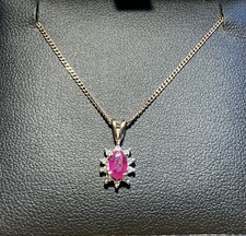 RUBY 9DIAMONDS PENDANT NECKLACE 9k YELLOW GOLD late 20 century 