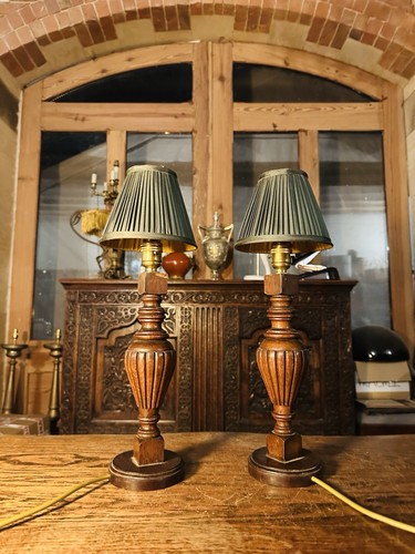 Pair antique carved oak - pair, of
