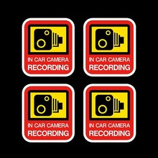 4x CCTV In Car Camera Recording Sticker - 45x50mm -  Dashcam, Video, Warning
