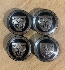 (67) Set Of Four Genuine Used Jaguar Alloy Wheel Centre Caps 58mm Black Silver