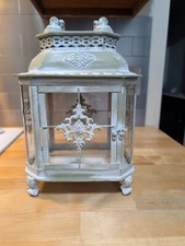 Green with White Wash Shabby-chic Metal Lantern. Vintage Look Home Decor