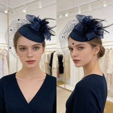 A navy decorative floral hat /