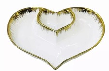Snack Serving Dish Ceramic 2 Section Plate Tray 10”Appetizer Condiments Heart Di