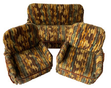 ANTIQUE DOLL'S  HOUSE 1930s UPHOLSTERED THREE PIECE SUITE CHAIR SET