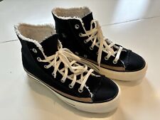 Converse ctas Women’s Platform Hi Top Black Canvas Raw Edge Fur Lined Size 7.5