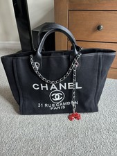 Authentic CHANEL Deauville Tote Large Black Canvas Bag 31 Rue Cambon Paris