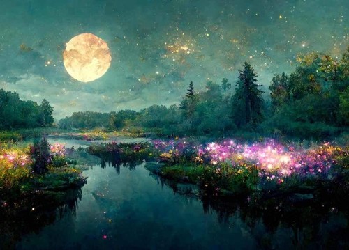 Moon river mint decoupage - moon,