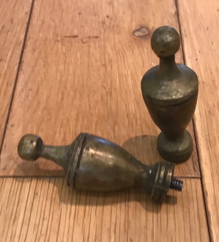 Brass fire finials pair - brass, large