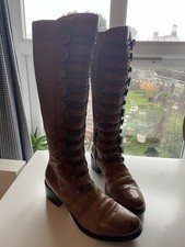 Dune London Pixie D button Brown Leather Knee High Boots EU37 UK 4