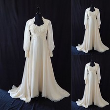 Vintage Wedding Dresses Long Sleeves Lace Appliques A Line Chiffon Bridal Gown