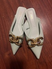 Zara Sage Green Pointy Mules