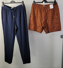 M&S Men's Navy Jersey Trouser/Brown Embroidered Shorts 2xPcs Size M NWOT F2