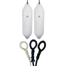 2 x Hurricane Boat Fenders PM06 White 79x20cm + Free Spliced Rope UK