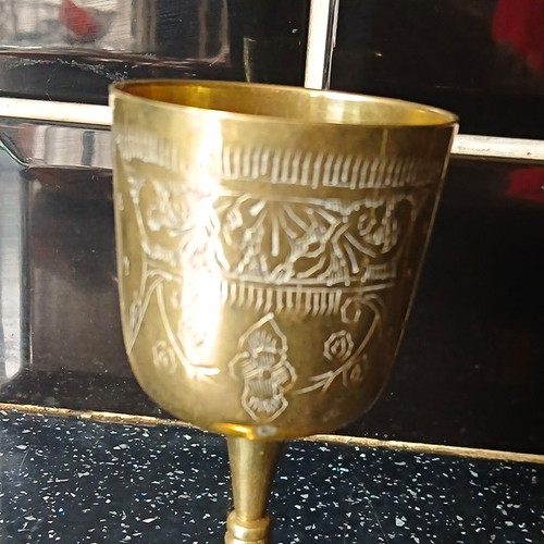 Engraved brass goblet cup - engraved,
