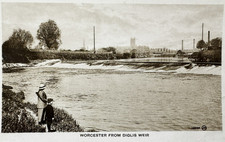Worcester from Diglis Weir, B&W Valentine's Vintage Postcard Worcestershire