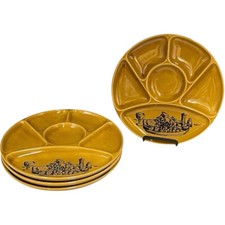 French Vintage Fondue Plates or BBQ Plates, Gien Sectioned Dinner Plates