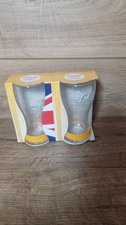2 Coca Cola Glasses McDonalds London 2012 Olympic Games twin  Yellow Wristbands