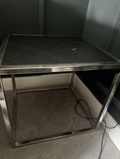 Black Granite Top Square Side Table On Chrome Legs Open Base