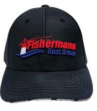 FISHERMAN BOAT GROUP BOSTON WHALER HAT BLACK EMBROIDERED CAP NAUTICAL STYLE NWOT