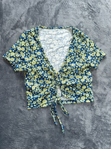 Blue crop top yellow floral - blue,