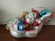 Quirky Santa Father Xmas on a unicorn pool float bauble ornament rare in U.K.