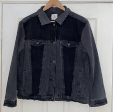 TU Clothing Black & Grey Panelled Denim Jacket - Size 12.