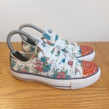 Converse Trainers All Star White Floral Flower Red Sequins Low Size UK 3 Used 