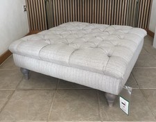 Charlbury Buttoned Large 100cm Square Footstool Natural Grey Mustard Stripe 