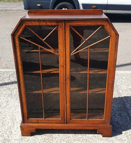 Art deco solid oak bookcase - oak,