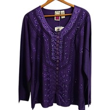 Antthony Original Design Tunic M NEW Sequins Purple Top Embroidery Boho Witchy 
