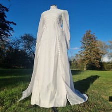Vintage 1970s Medieval Revival Empire Line Wedding Dress With Cape Train Size 8