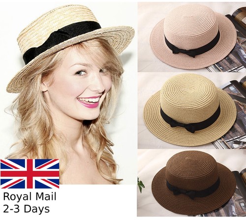 Women ladies straw boater hat - women,