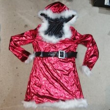 Mrs Claus Sexy Santa Outfit With Hood Red Metallic Fur Trim Size L