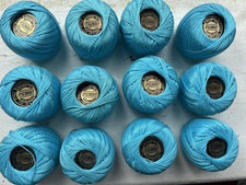 12 x 28.4g/1oz Vintage LYSCORDET Turquoise Blue Fine Knitting Crochet Cotton