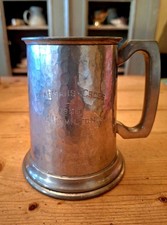 Vintage Hammered Glass Bottom Tankard - Engraved 1959