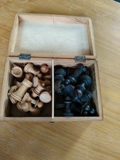 Antique/vintage Wooden Chess Set In wooden box  8CM KING ( 3 KNIGHTS MISSING) 