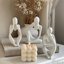 Thinker Statues Set of 3 - White Gypsum Abstract Figurines Home Decor Modern
