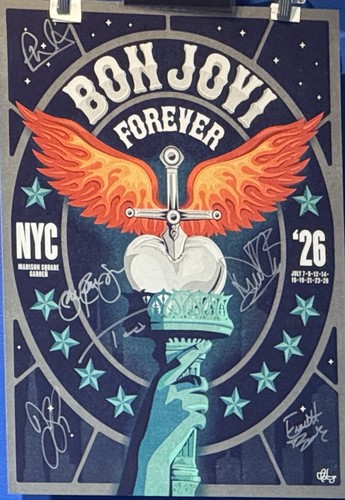 Bon jovi band signed msg - bon,