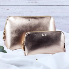 Personalised Make Up Bag PU Leather Cosmetic Travel Wash Bag Bride Bridesmaid