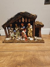 Large Vintage Religious Christmas Nativity Set With  Figures & Animals