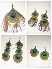 Choose form 14 Peacock Real feather earrings handmade festival rave boho vintage