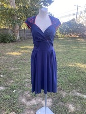 Pinup Couture Octavio The Octopus Luscious Dress In Navy  Red Trim Large Retro 