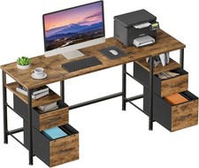 120x48cm Computer Desk w/ 4 Fabric Drawers Storage, Office Desk, Rustic Wood
