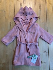 Vertbaudet Animal Dressing Gown Organic Cotton Rose 9-12M Personalised Tiyanah